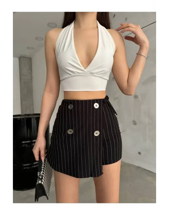 Modern İtalyan Çizgili Şort Etek
