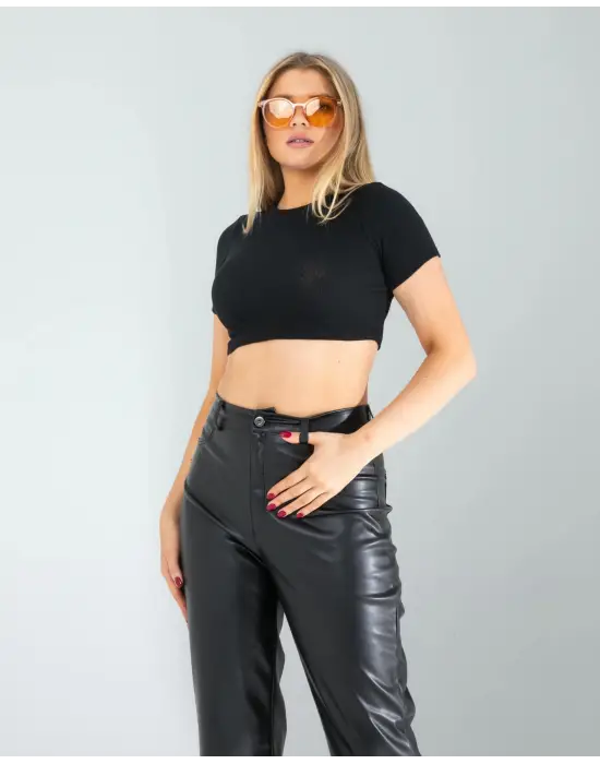 Omarı Siyah Mini Bluz - Fitilli Kaşkorse Detaylı Tasarım