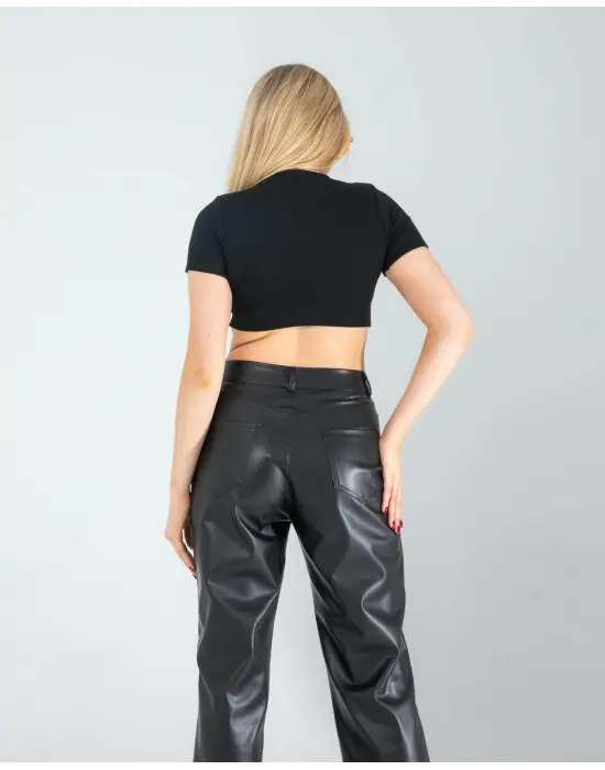 Omarı Siyah Mini Bluz - Fitilli Kaşkorse Detaylı Tasarım