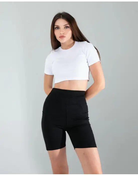 Omarı Siyah Push Up Spor Tayt