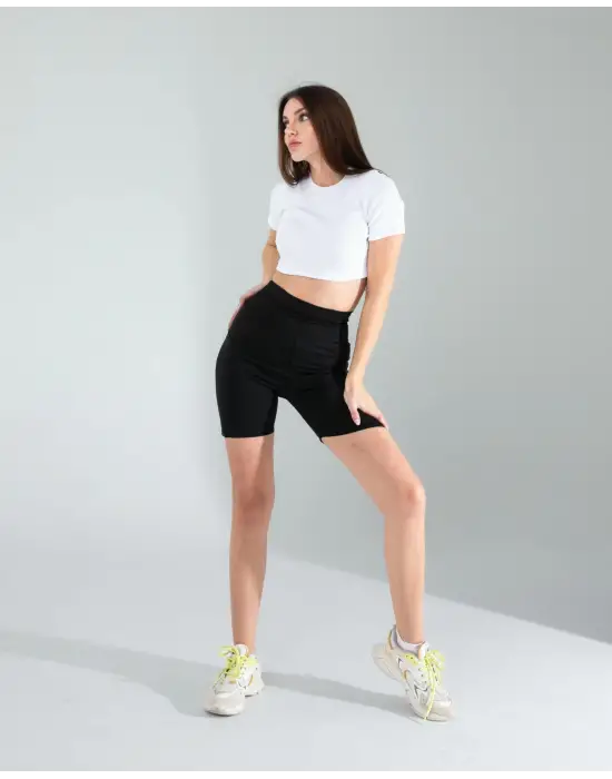 Omarı Siyah Push Up Spor Tayt