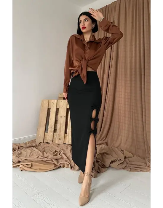 Omarı Zarif Siyah Fiyonklu Etek