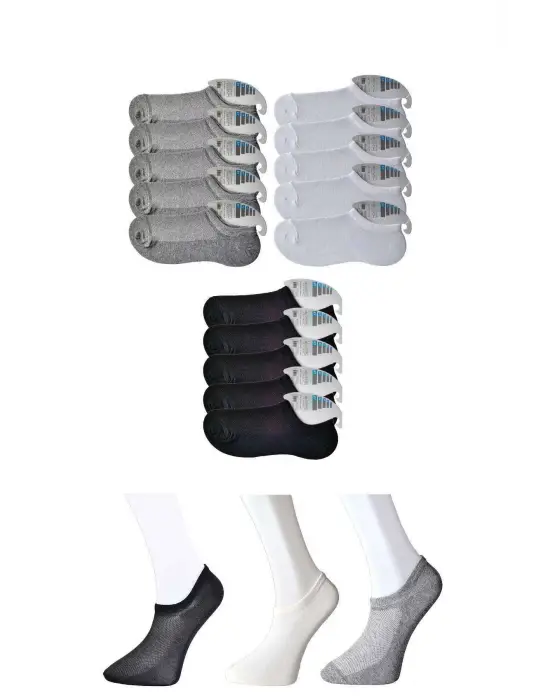 Omarı Erkek Görünmez Çorap Seti - 15 Çift Siyah Gri Beyaz