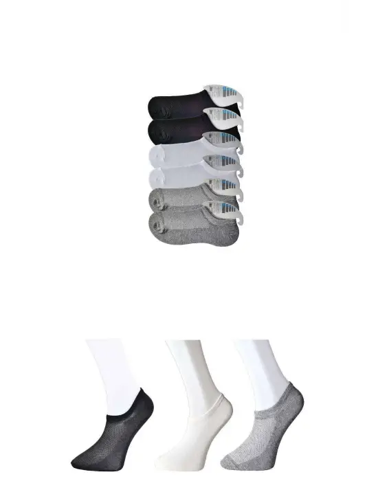 Omarı Siyah Gri Beyaz Erkek Görünmez Çorap Seti