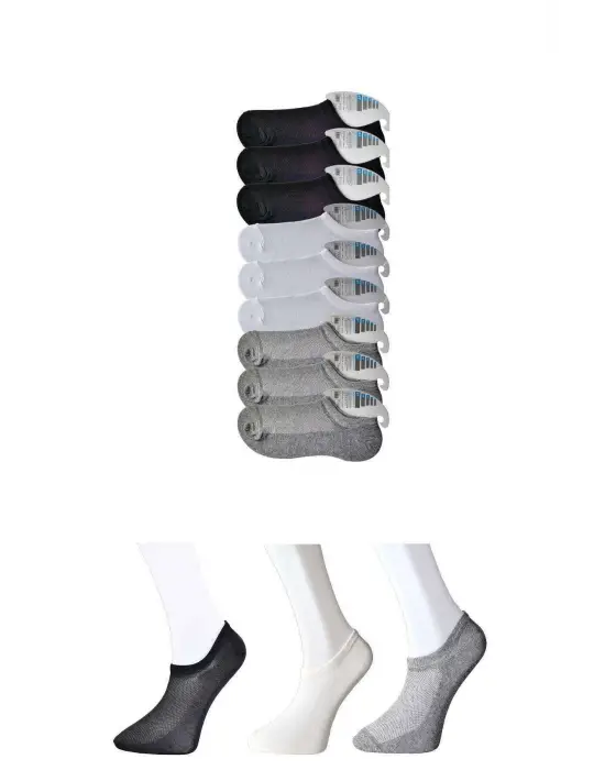Omarı Siyah Gri Beyaz Erkek Görünmez Çorap Seti