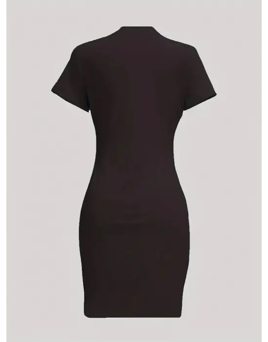 Omarı Etkileyici Kraliçe Baskılı Mini Elbise