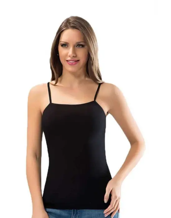 Omarı Siyah İp Askılı Bayan Atlet - Şık ve Rahat Tasarım