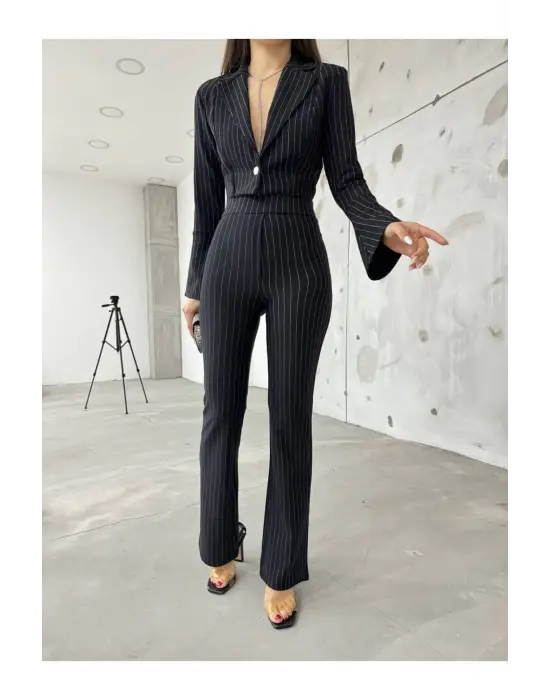 Modern İspanyol Kollu Çizgili Takım