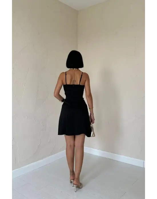 Siyah Jakarlı Asimetrik Elbise