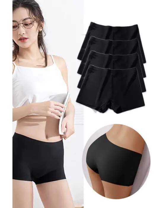 Omarı Kadın Dikişsiz Mini Şort Boxer Siyah