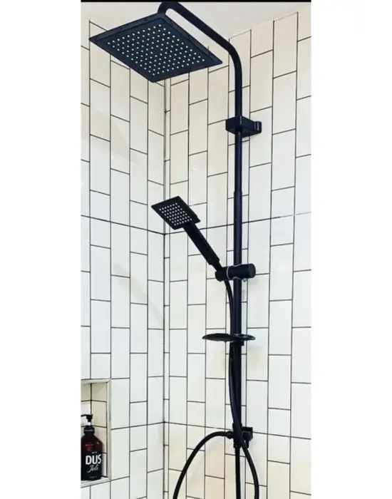 Siyah Kare Duş Seti, Tepe Yağmurlama Duş Başlığı, Ekstra Büyük Robot Duş Sistemi
