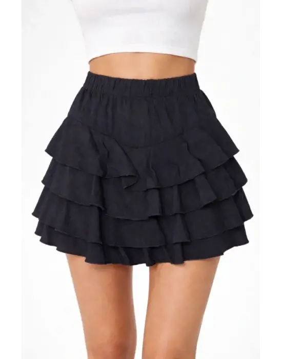 Şık Mini Fırfıtlı Yüksel Bel Etek