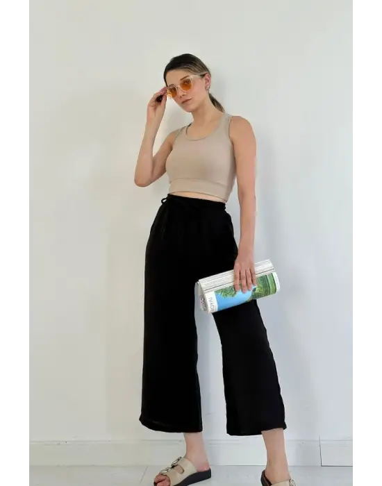 Siyah Keten Pantolon