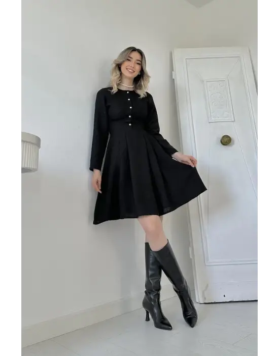 Omarı Siyah Klasik Dizayn Elbise