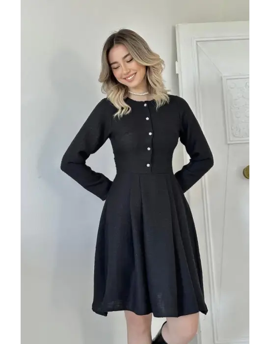 Omarı Siyah Klasik Dizayn Elbise