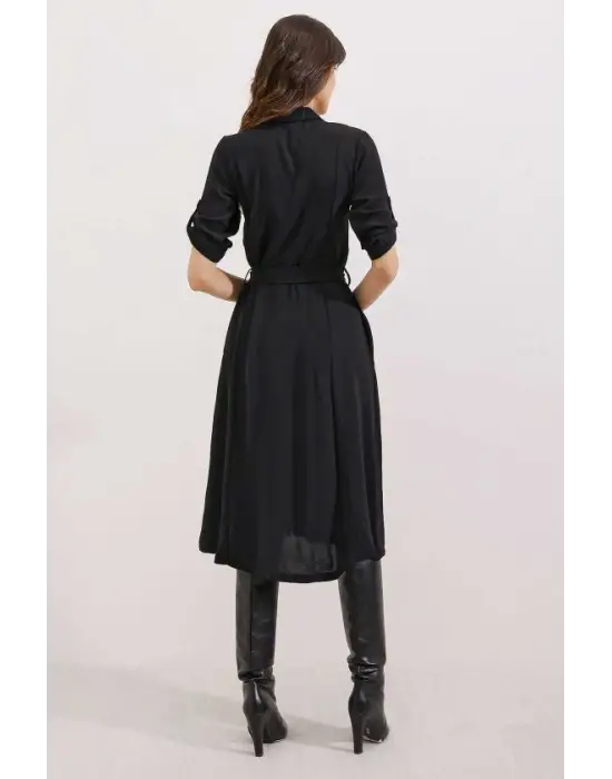 Siyah Kuşaklı Gömlek Elbise 2442