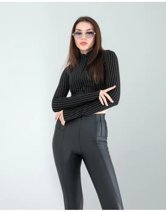 Modern Siyah Deri Tayt