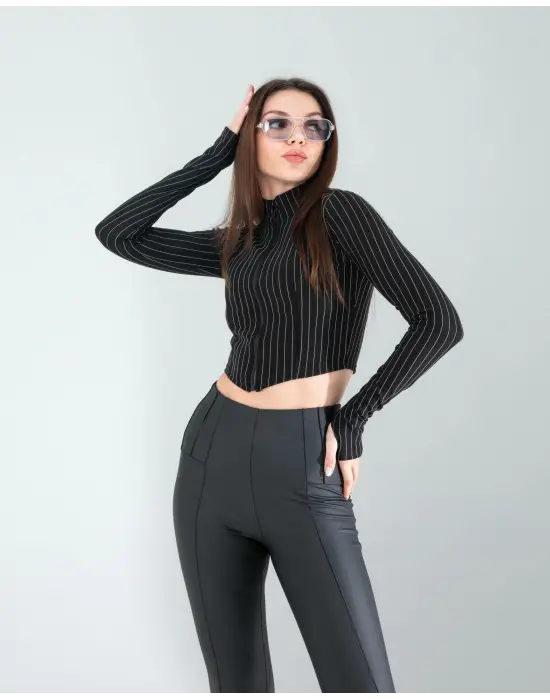 Omarı Siyah Deri Tayt Modası