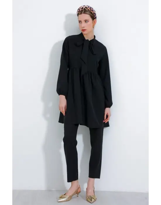 Siyah Örme Pantolon Tunik Alt Üst Takım 6654