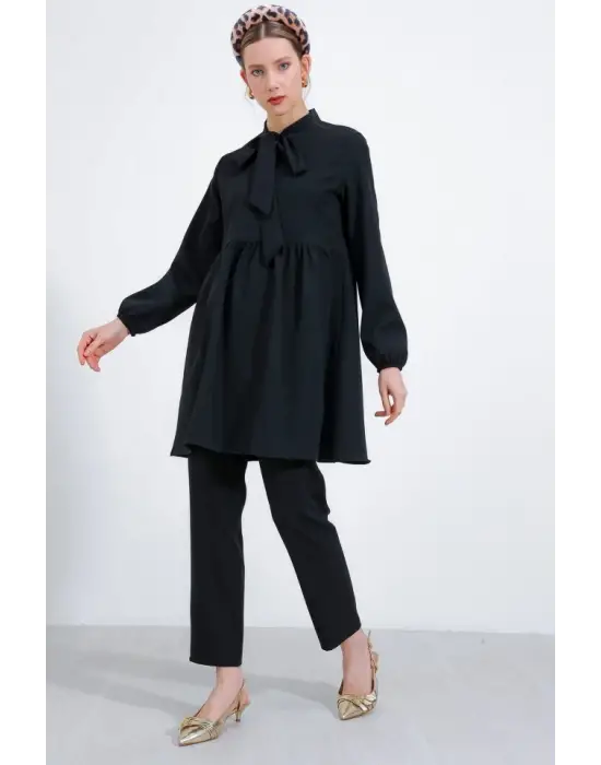 Siyah Örme Pantolon Tunik Alt Üst Takım 6654