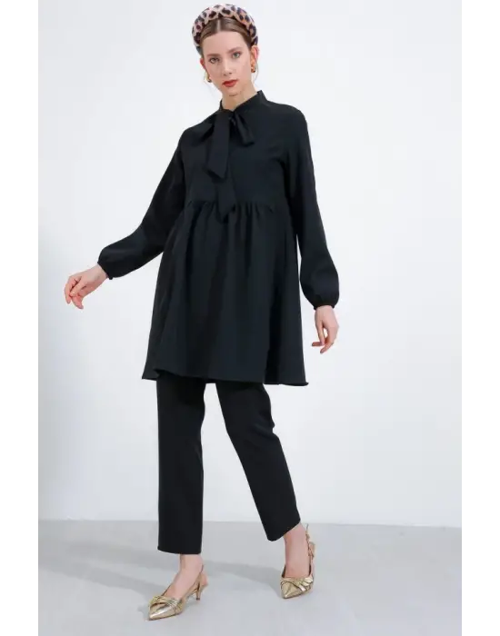 Siyah Örme Pantolon Tunik Alt Üst Takım 6654