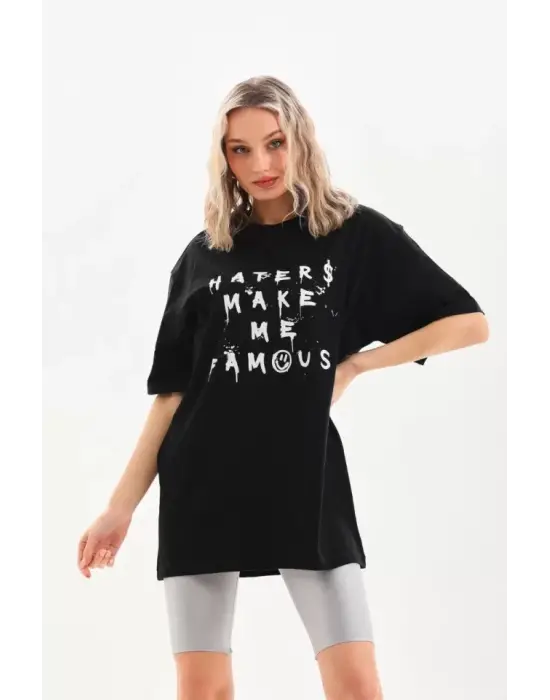Omarı Siyah Baskılı Oversize Unisex T-Shirt