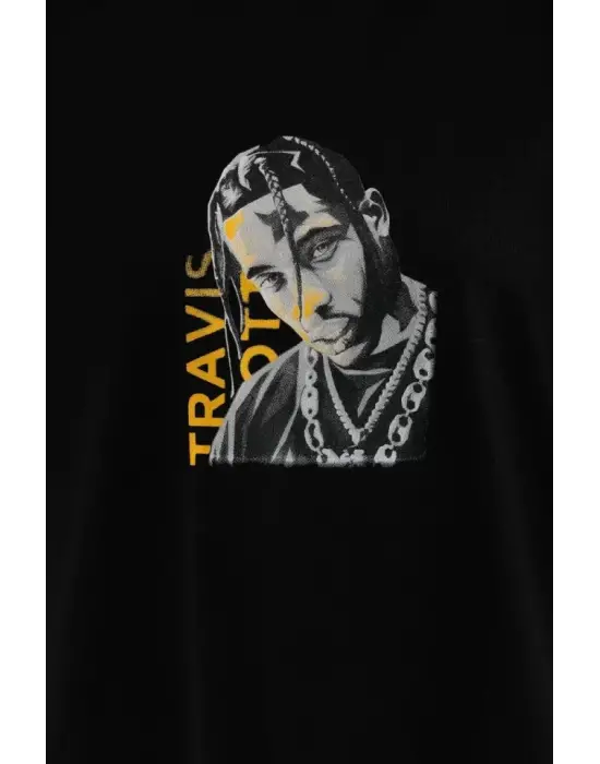 Omarı Siyah Baskılı Oversize T-Shirt