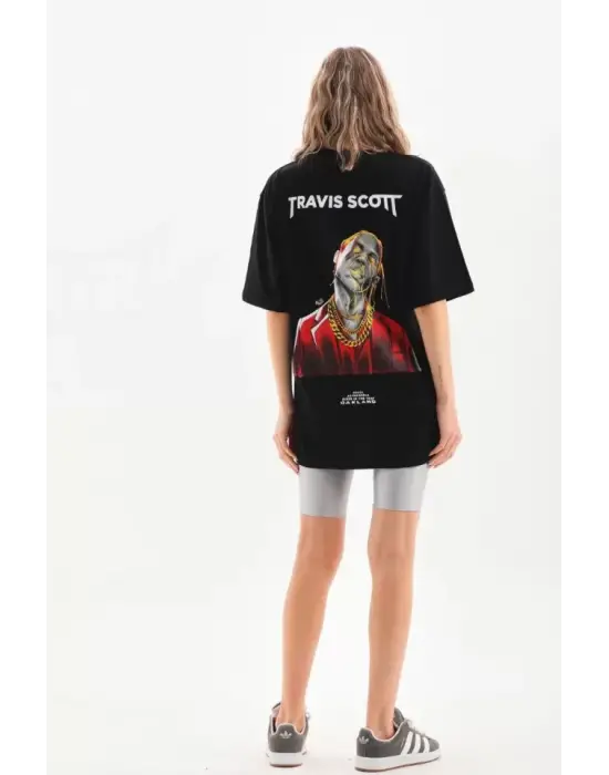 Omarı Siyah Baskılı Oversize T-Shirt