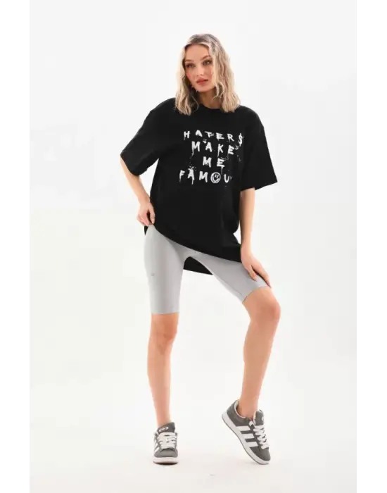 Omarı Siyah Baskılı Oversize Unisex T-Shirt