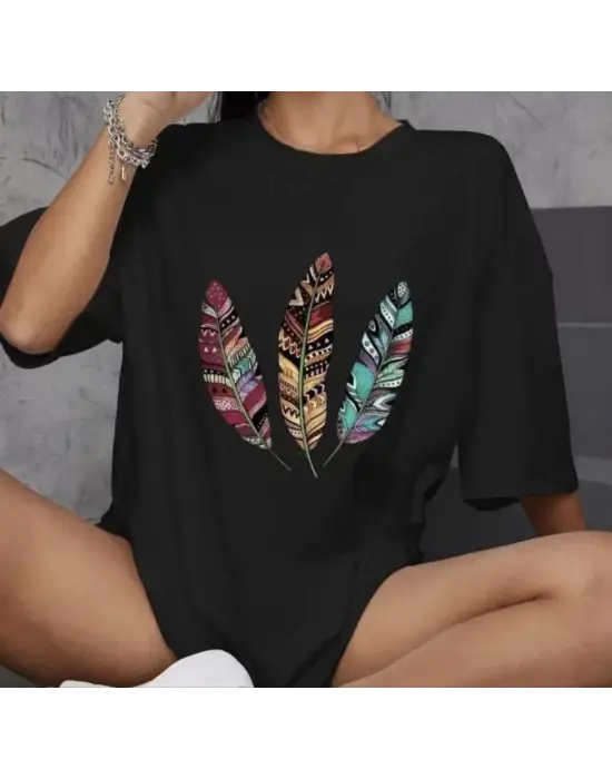 Omarı Bisiklet Desenli Oversize Unisex T-Shirt - Siyah