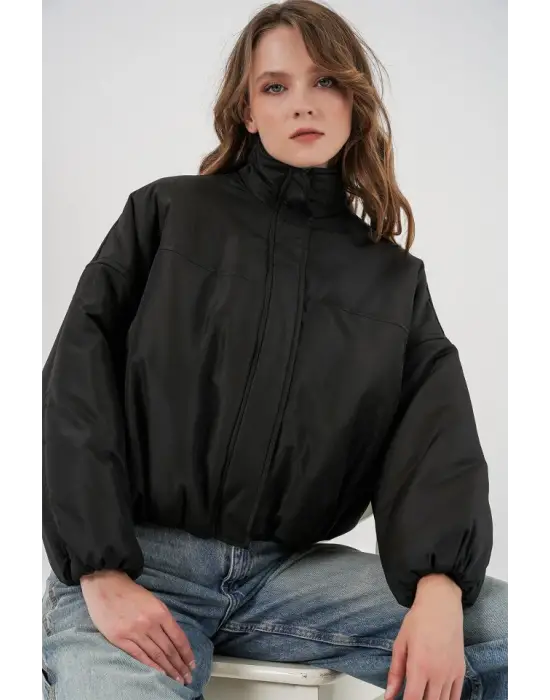 Siyah Oversize Bomber Şişme Mont 5124