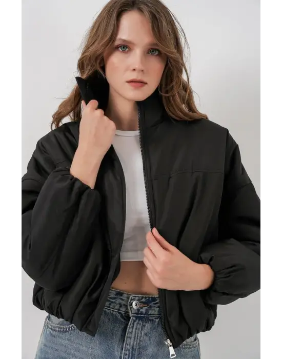 Siyah Oversize Bomber Şişme Mont 5124