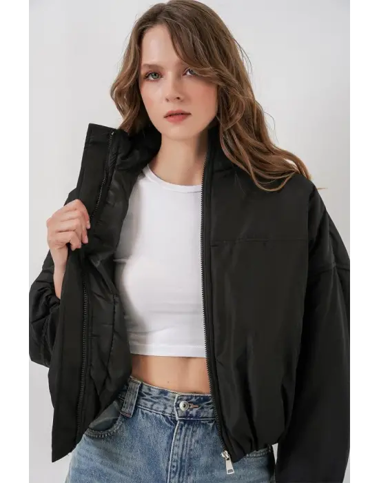 Siyah Oversize Bomber Şişme Mont 5124