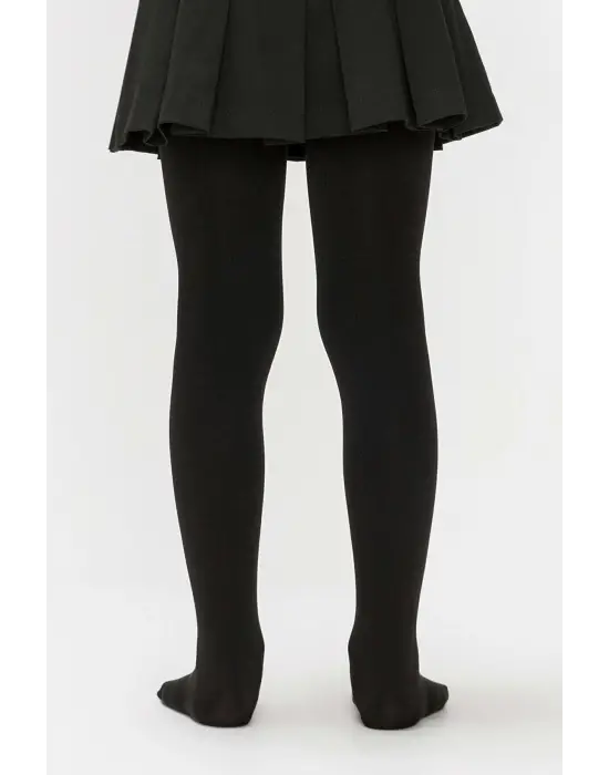 Omarı Pamuklu Siyah Kız Çocuk Külotlu Çorap