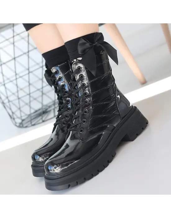 Omarı Siyah Rugan Bağcıklı Bot - Şıklığınızı Tamamlayın