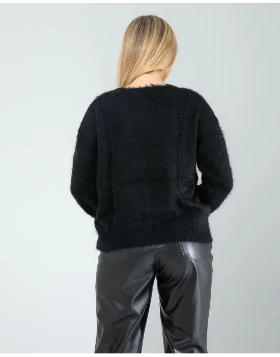 Omarı Yumuşak Dokulu Siyah Triko Hırka