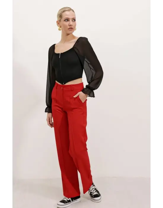 Siyah Şifon Önü Fermuarlı Bluz 0496