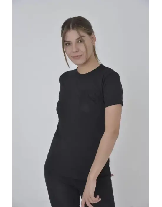 Omarı File Detaylı Slim Fit Siyah T-shirt