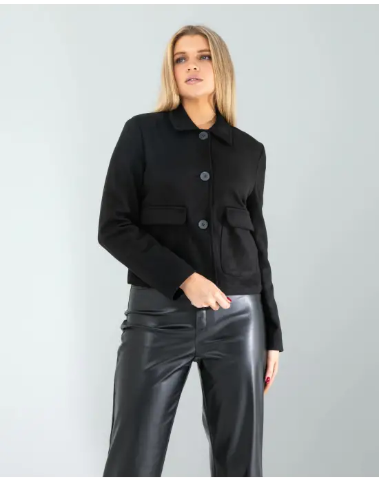 Omarı Zarif Siyah Süet Ceket