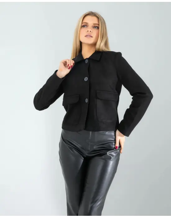 Omarı Zarif Siyah Süet Ceket