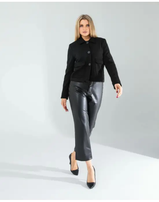 Omarı Zarif Siyah Süet Ceket