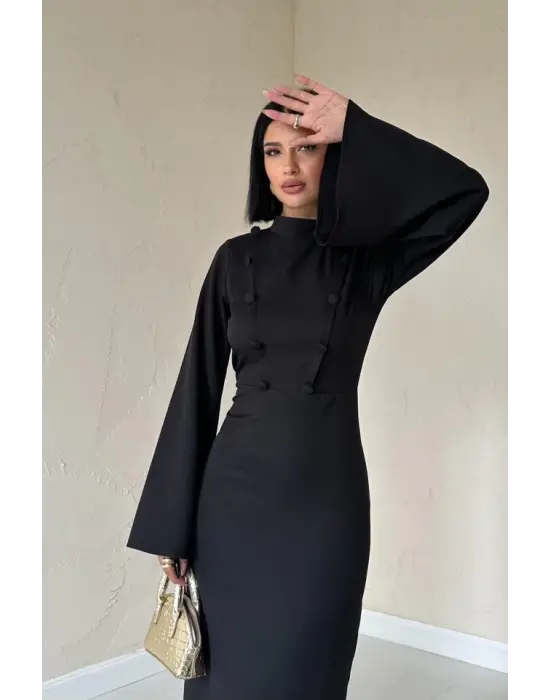 Omarı Zarif Siyah Tek Kollu Elbise