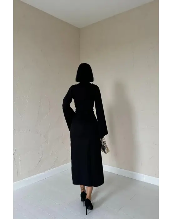 Omarı Zarif Siyah Tek Kollu Elbise