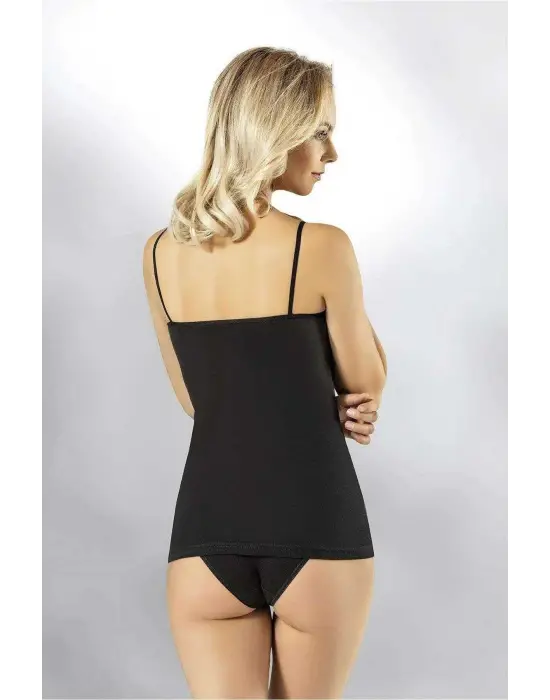 Omarı Tül Detaylı İp Askılı Siyah Atlet