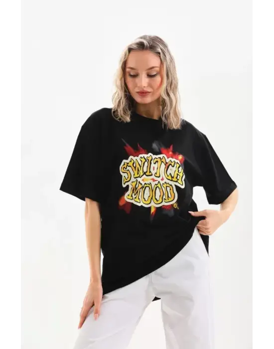 Omarı Baskılı Oversize T-Shirt - Siyah