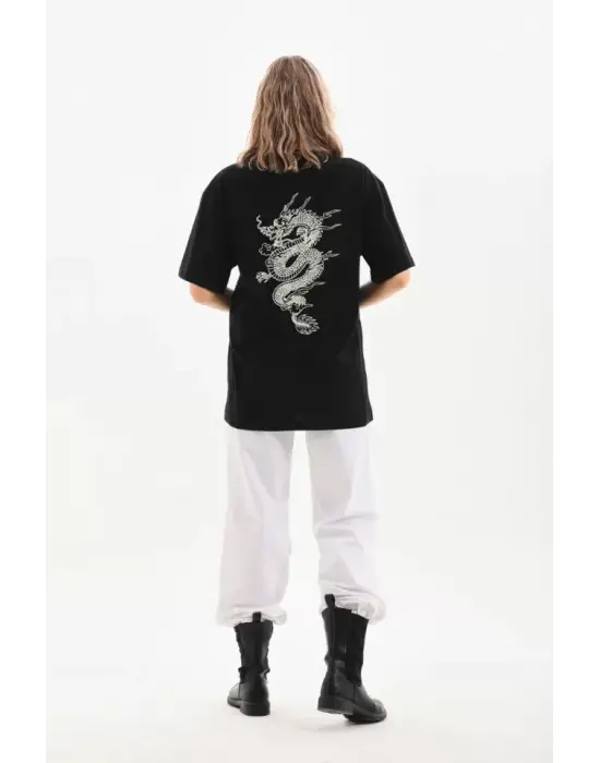 Omarı Baskılı Oversize T-Shirt - Siyah