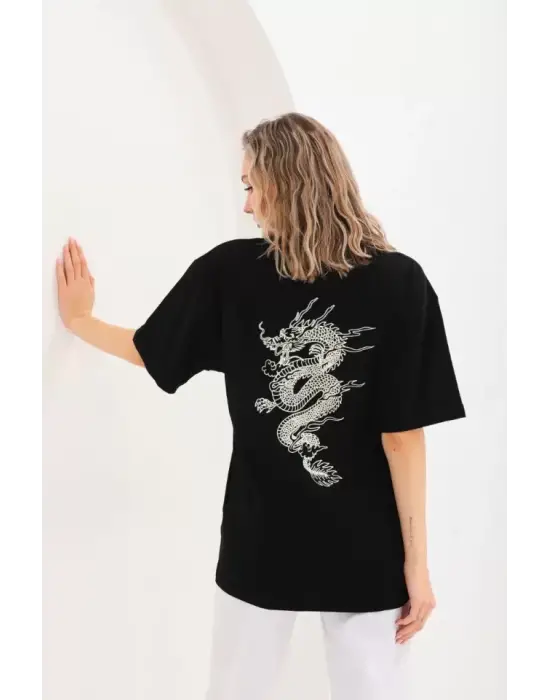 Omarı Baskılı Oversize T-Shirt - Siyah