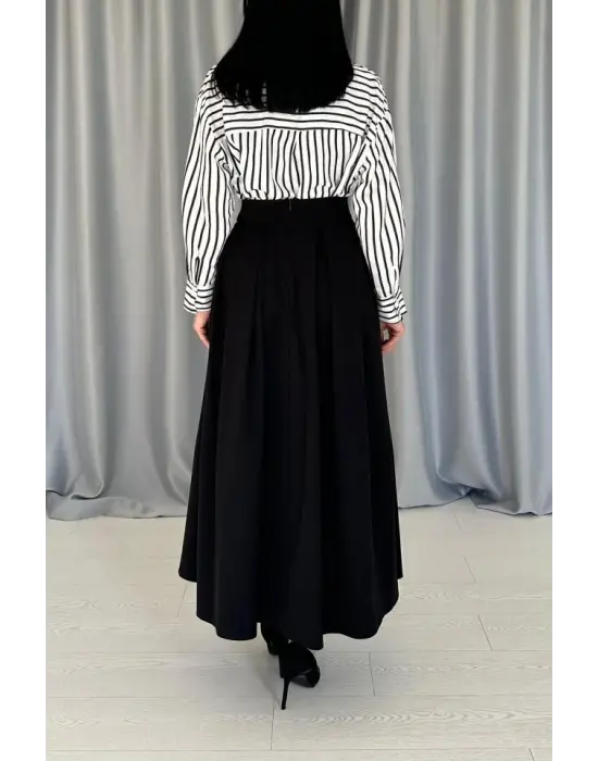 Siyah Uzun Pileli Etek