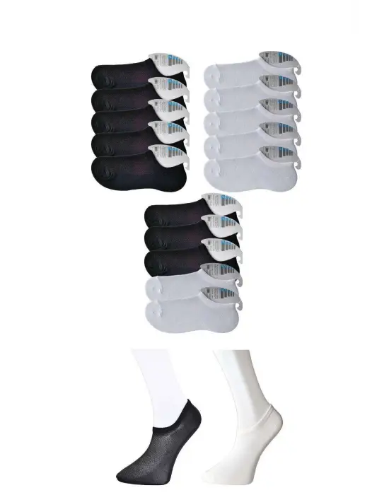 Omarı Siyah ve Beyaz Erkek Görünmez Çorap Seti