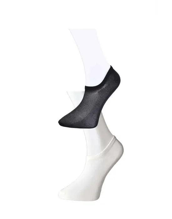 Omarı Siyah ve Beyaz Erkek Görünmez Çorap Seti